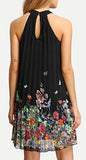 M2Mo Summer Sexy Floral Print Halter Loose Dress Black Us M