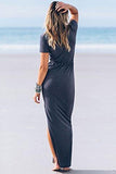 Juniors Beach Dress Sexy V Neck Slit Maxi Dress Slim Fit Party Long Dresses For Casual Blue M