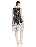 Taylor Dresses Plus Size Positive Negative Floral Border Scuba Fit And Flare Dress, Black/White, 20W