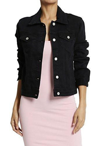 Themogan Distressed Ripped Black Dyed Slim Fit Denim Jacket Black M