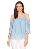 Embroidered Cold Shoulder, Chambray, S