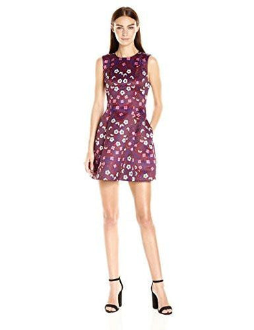 Folky Floral Printed Duchess Satin Bombe Dress, Burgundy, 4