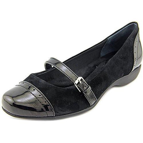 Aubree Cap Toe Leather Mary Jane Flats Black Suede Size 6