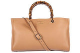 Leather Handbag Shopping Bag Purse Bamboo Beige