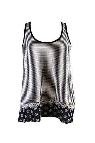 Maison Jules Chiffon Trim Striped Tank Top Navy M