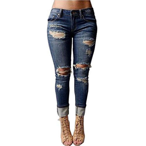 Vicvik Knee Skinny Denim Distressed Ripped Boyfriend Jeans L