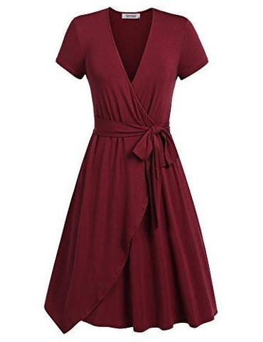 Cassie Mclean Deep Vneck Short Sleeve Summer Casual Fit Flared Dress With Belt