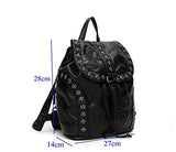 Black Backpack Washed Leather Punk Preppy Style Shoulder Bag School Bags Girls Travel Casual Waterproof Rivet Snowflake