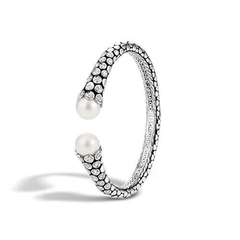 John Hardy Dot Silver Diamond Pave 064Ct Kick Cuff With 10511Mm Fresh Water Pearl Size M