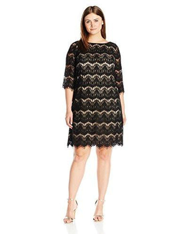 Jessica Howard Plus Size 3/4 Sleeve Lace Shift, Black/Tan, 20W