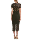 Foil Printed Delicate Scallop Lace Fitted Below The Knee Dress With Sheer Yoke, Black, 2