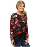 Painted Rose Sheer Hem Top Print Shirt