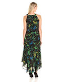 Tie Neck Floral Chiffon Maxi, Black/Multi, 14