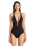 Algiers Solid V Plunge One Piece Swimsuit Black 10