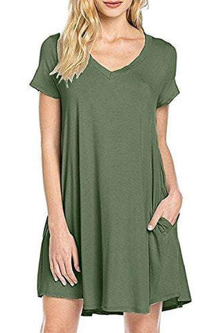 Molerani Summer Casual Loose Pocket Tunic Dressarmy Green2Xl