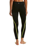 Recreation Shine Full Length Laced Pattern Inset Legging With High Waist Band, Black, Xs