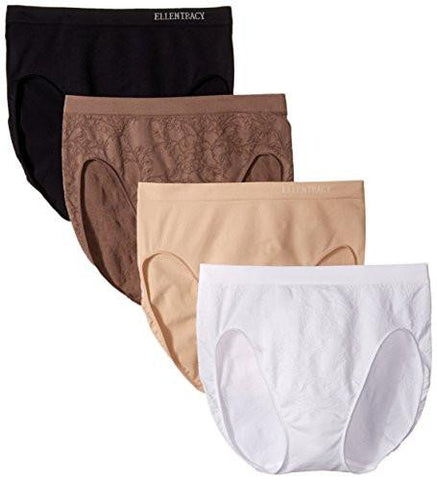 4 Pack Floral Jacquard Hi Cut Panty, White/Sun Beige/Mocha/Black, Large