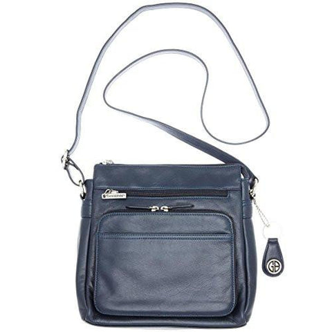 Leather Organizational Shoulder Handbag Navy Small