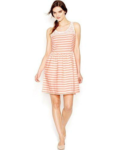 Striped FitAndFlare Dress Large, Coral Fire Combo