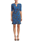 Tossed Jersey Floral Dress With Keyhole At Neckline, Cobalt Black, 12