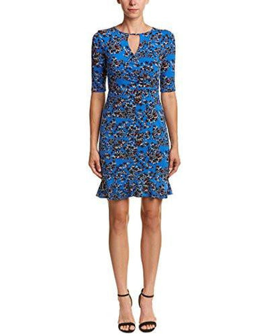 Tossed Jersey Floral Dress With Keyhole At Neckline, Cobalt Black, 12