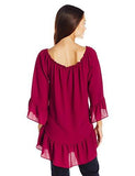 Long Ruffle Sleeve Top, Wine, L