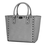 Michael Michael Kors Saffiano Blackmetallic Stud Large Tote Handbag Pearl Grey