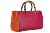 Leather Handbag Shopping Bag Purse Bamboo Fucsia