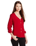 Karen Kane Rolled Sleeve Pocket Shirt, Red, Medium