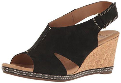 Clarks Helio Float Wedge Sandal Black Nubuck 8 M Us