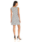 Spring Dot Flounce Bottom Wheath Dress With Floral Applique At Shoulder, Ivory/Black, 12