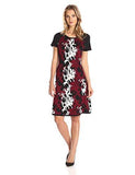 Cap Sleeve Printed Fit And Flare Sweater Dress, Merlot, Small