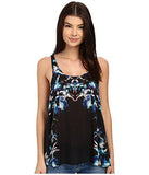 Free People Boarder Print Surplice Back Cami Dark Night Combo Shirt