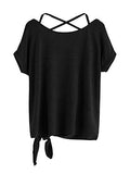 Sweatyrocks Short Sleeve Criss Cross Tie Up Casual Tshirt Blouse Tops #Black One Size