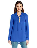 LaceUp Collar Blouse, Bright Blue, Xs