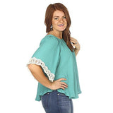 Top With Lace Accent Sleeves M Turquoise