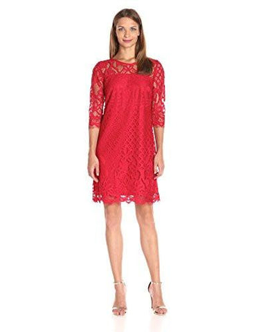 Lace Sheath Dress, Red, 10