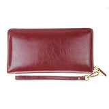 Rfid Blocking Wallet Wax Genuine Leather Zip Around Clutch Large Travel Purse Wine Red