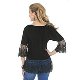 New Rock 47 Three Quarter Length Peasant Top Lace Trim Black S