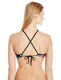 Kenneth Cole York Tropical Tendencies Floral High Neck Bra Bikini Top Black S