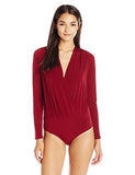 Long Sleeve Low Vneck Bodysuit Wine Red Medium