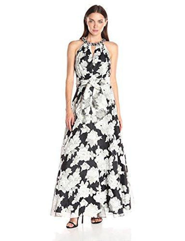 Printed Ball Gown Dress, Black/Natural, 6
