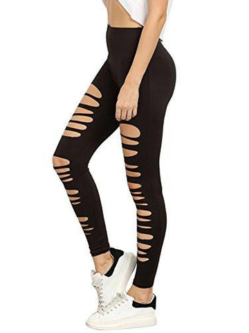 Sweatyrocks Leggings Cutout Skinny Tights Ripped Yoga Workout Pants Black Small