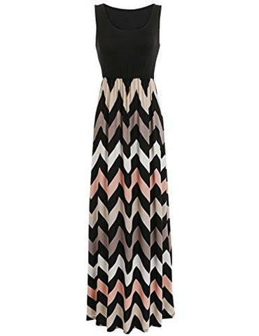 Sherosa Boho Chevron Striped Print Summer Sleeveless Tank Long Maxi Party Dress Xxl Black