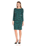 Eliza J Long Sleeve Sheath, Black/Green, 6