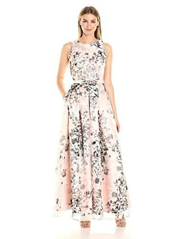 Floral Printed Ballgown, Black/Pink, 6
