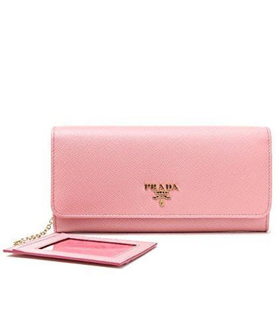 Wiberlux Prada Metal Logo Detail Flap Real Leather Long Wallet One Size Light Pink