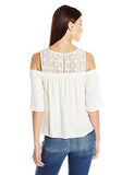 Medallion Crochet Cold Shoulder Blouse, Natural, S