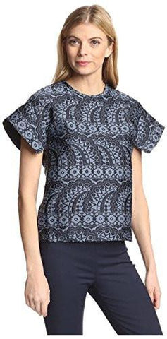 Jacquard Flutter Sleeve Top, Navy, M