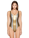 Glideskin Multi Stripe One Piece Swimsuit, Silver/Gold Metallic, S